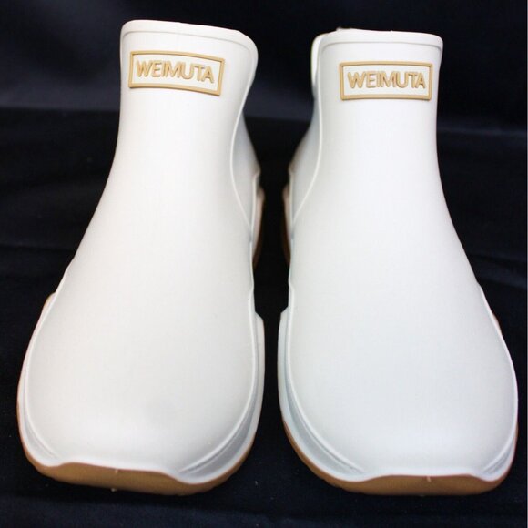 Weimuta Grey Slip On Rain Boots sz 41 Sneakers White Rubber Casual Simple Smooth - Picture 2 of 9